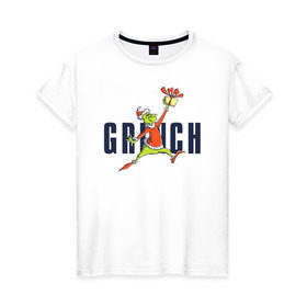 Женская футболка хлопок с принтом Гринч в Екатеринбурге, 100% хлопок | прямой крой, круглый вырез горловины, длина до линии бедер, слегка спущенное плечо | 