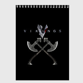 Скетчбук с принтом Vikings в Екатеринбурге, 100% бумага
 | 48 листов, плотность листов — 100 г/м2, плотность картонной обложки — 250 г/м2. Листы скреплены сверху удобной пружинной спиралью | mgm television | vikings | викинги | майкл хёрст | скандинавия