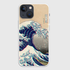 Чехол для iPhone 13 mini с принтом Kanagawa Wave Glitch Art в Екатеринбурге,  |  | Тематика изображения на принте: glitch | japan | kanagawa | retro | retro wave | retrowave | vapor | vapor wave | vaporwave | wave | волна канагава | глитч | глич | канагава | ретровейв | ретровэйв | япония