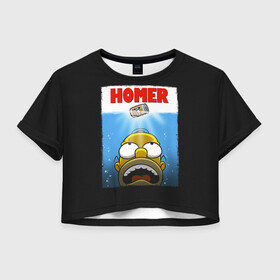 Женская футболка Crop-top 3D с принтом Homer в Екатеринбурге, 100% полиэстер | круглая горловина, длина футболки до линии талии, рукава с отворотами | bart | beer | family | homer | jaws | lisa | maggie | marge | shark | simpson | simpsons | thesimpsons | акула | барт | гомер | лиза | мардж | мегги | семья | симпсоны | челюсти