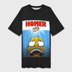 Платье-футболка 3D с принтом Homer в Екатеринбурге,  |  | bart | beer | family | homer | jaws | lisa | maggie | marge | shark | simpson | simpsons | thesimpsons | акула | барт | гомер | лиза | мардж | мегги | семья | симпсоны | челюсти