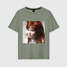 Женская футболка хлопок Oversize с принтом Mylene Farmer в Екатеринбурге, 100% хлопок | свободный крой, круглый ворот, спущенный рукав, длина до линии бедер
 | певица