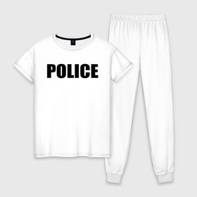 Женская пижама хлопок с принтом Police в Екатеринбурге, 100% хлопок | брюки и футболка прямого кроя, без карманов, на брюках мягкая резинка на поясе и по низу штанин | police | мвд | милиция | оперуполномоченный | патруль | правоохранительный орган | россии | рф | силовые структуры