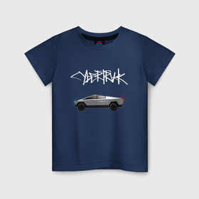 Детская футболка хлопок с принтом Tesla Cybertruck в Екатеринбурге, 100% хлопок | круглый вырез горловины, полуприлегающий силуэт, длина до линии бедер | car | cybertruck | elon musk | tesla | tesla cybertruck | кибертрак | тесла | тесла кибертрак