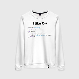 Женский свитшот хлопок с принтом Мне нравится C++ в Екатеринбурге, 100% хлопок | прямой крой, круглый вырез, на манжетах и по низу широкая трикотажная резинка  | c++ | программирование | программирования | программист | язык