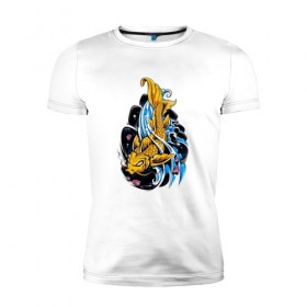 Мужская футболка премиум с принтом Карп Кои в Екатеринбурге, 92% хлопок, 8% лайкра | приталенный силуэт, круглый вырез ворота, длина до линии бедра, короткий рукав | карп | карп кои | рисунок | рыба