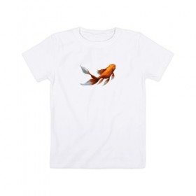 Детская футболка хлопок с принтом Золотая Рыбка в Екатеринбурге, 100% хлопок | круглый вырез горловины, полуприлегающий силуэт, длина до линии бедер | Тематика изображения на принте: золотая рыбка | рыба. рисунок
