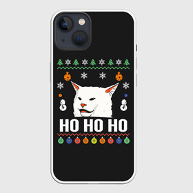 Чехол для iPhone 13 с принтом Woman Yelling at Cat в Екатеринбурге,  |  | cat | cats | christmas | mem | meme | memes | new year | xmas | вязаный | женщина | кот | кричит | мем | мемы | на кота | новый год | рождество | свитер