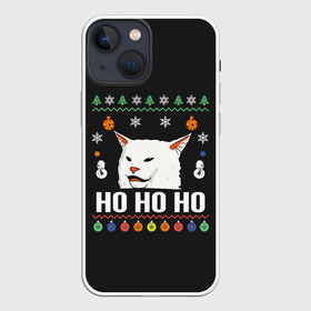 Чехол для iPhone 13 mini с принтом Woman Yelling at Cat в Екатеринбурге,  |  | cat | cats | christmas | mem | meme | memes | new year | xmas | вязаный | женщина | кот | кричит | мем | мемы | на кота | новый год | рождество | свитер