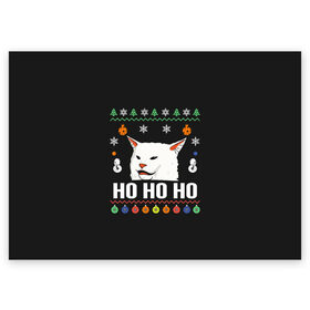 Поздравительная открытка с принтом Woman Yelling at Cat в Екатеринбурге, 100% бумага | плотность бумаги 280 г/м2, матовая, на обратной стороне линовка и место для марки
 | cat | cats | christmas | mem | meme | memes | new year | xmas | вязаный | женщина | кот | кричит | мем | мемы | на кота | новый год | рождество | свитер