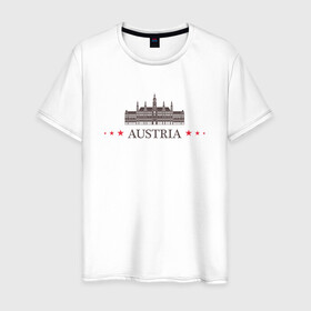 Мужская футболка хлопок с принтом Австрия в Екатеринбурге, 100% хлопок | прямой крой, круглый вырез горловины, длина до линии бедер, слегка спущенное плечо. | вена | достопримечательность | ратуша | страна