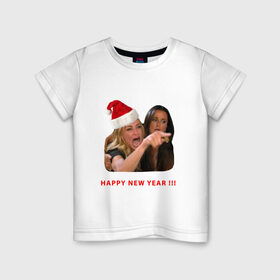 Детская футболка хлопок с принтом woman yelling at cat в Екатеринбурге, 100% хлопок | круглый вырез горловины, полуприлегающий силуэт, длина до линии бедер | happy new year | mem | woman yelling at cat | женщина кричит на кота | мем | новый год