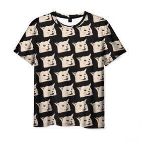 Мужская футболка 3D с принтом woman yelling at cat в Екатеринбурге, 100% полиэфир | прямой крой, круглый вырез горловины, длина до линии бедер | mem | woman yelling at cat | женщина кричит на кота | мем