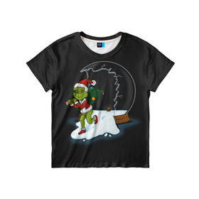 Детская футболка 3D с принтом The Grinch в Екатеринбурге, 100% гипоаллергенный полиэфир | прямой крой, круглый вырез горловины, длина до линии бедер, чуть спущенное плечо, ткань немного тянется | Тематика изображения на принте: 