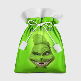 Подарочный 3D мешок с принтом Grinch Face в Екатеринбурге, 100% полиэстер | Размер: 29*39 см | christmas | claus | grinch stole | how the | jingle | merry | santa | гринч | гуманоид | диккенс | ктоград | олени | рождество | снежинки | чарльз