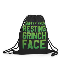 Рюкзак-мешок 3D с принтом Grinch Face в Екатеринбурге, 100% полиэстер | плотность ткани — 200 г/м2, размер — 35 х 45 см; лямки — толстые шнурки, застежка на шнуровке, без карманов и подкладки | 