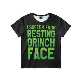 Детская футболка 3D с принтом Grinch Face в Екатеринбурге, 100% гипоаллергенный полиэфир | прямой крой, круглый вырез горловины, длина до линии бедер, чуть спущенное плечо, ткань немного тянется | Тематика изображения на принте: 