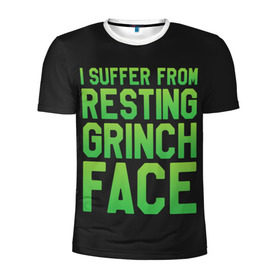 Мужская футболка 3D спортивная с принтом Grinch Face в Екатеринбурге, 100% полиэстер с улучшенными характеристиками | приталенный силуэт, круглая горловина, широкие плечи, сужается к линии бедра | 