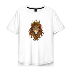 Мужская футболка хлопок Oversize с принтом Король Лев в Екатеринбурге, 100% хлопок | свободный крой, круглый ворот, “спинка” длиннее передней части | голова животного | король лев | корона | лев | рисунок