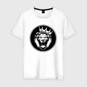 Мужская футболка хлопок с принтом Король Лев в Екатеринбурге, 100% хлопок | прямой крой, круглый вырез горловины, длина до линии бедер, слегка спущенное плечо. | голова животного | король лев | корона | лев | рисунок