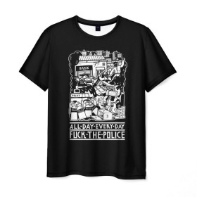 Мужская футболка 3D с принтом Fuck the police в Екатеринбурге, 100% полиэфир | прямой крой, круглый вырез горловины, длина до линии бедер | Тематика изображения на принте: hooligan | police | протест