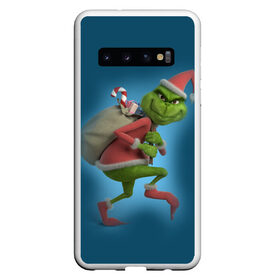 Чехол для Samsung Galaxy S10 с принтом Гринч в Екатеринбурге, Силикон | Область печати: задняя сторона чехла, без боковых панелей | christmas | claus | grinch stole | how the | jingle | merry | santa | гринч | гуманоид | диккенс | ктоград | олени | рождество | снежинки | чарльз