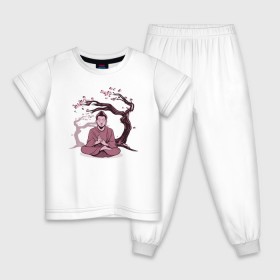 Детская пижама хлопок с принтом Будда Сакура в Екатеринбурге, 100% хлопок |  брюки и футболка прямого кроя, без карманов, на брюках мягкая резинка на поясе и по низу штанин
 | buddha | medidate | medidation | sakura | yoga | буда | будда | йога | медитация | сакура | япония