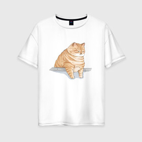 Женская футболка хлопок Oversize с принтом Толстый Кот в Екатеринбурге, 100% хлопок | свободный крой, круглый ворот, спущенный рукав, длина до линии бедер
 | cat | cat meme | интернет | кот | кот кусь | кот мем | котейка | котенок | кошак | мем | мем с котом | мемы с котиками | приколы | удивленный кот мем