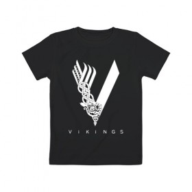 Детская футболка хлопок с принтом VIKINGS. в Екатеринбурге, 100% хлопок | круглый вырез горловины, полуприлегающий силуэт, длина до линии бедер | series | series vikings | vikings | викинги | сериал | сериал викинги