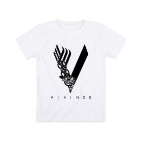 Детская футболка хлопок с принтом VIKINGS. в Екатеринбурге, 100% хлопок | круглый вырез горловины, полуприлегающий силуэт, длина до линии бедер | series | series vikings | vikings | викинги | сериал | сериал викинги