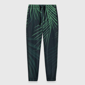 Мужские брюки 3D с принтом Пальмовый узор в Екатеринбурге, 100% полиэстер | манжеты по низу, эластичный пояс регулируется шнурком, по бокам два кармана без застежек, внутренняя часть кармана из мелкой сетки | джунгли | зелёный | лепестки | лепесток | лес | листья | пальма | пальмы | папоротник | салатовый | тропики | черный