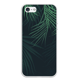 Чехол для iPhone 5/5S матовый с принтом Пальмовый узор в Екатеринбурге, Силикон | Область печати: задняя сторона чехла, без боковых панелей | джунгли | зелёный | лепестки | лепесток | лес | листья | пальма | пальмы | папоротник | салатовый | тропики | черный