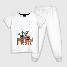 Детская пижама хлопок с принтом THE HATTERS: Дед Мороз не показывает слёз в Екатеринбурге, 100% хлопок |  брюки и футболка прямого кроя, без карманов, на брюках мягкая резинка на поясе и по низу штанин
 | Тематика изображения на принте: hatters | дед мороз | джипси | музыченко | новый год | олень | рождество | рок | ска | снег | снежинки | фолк | шляпники