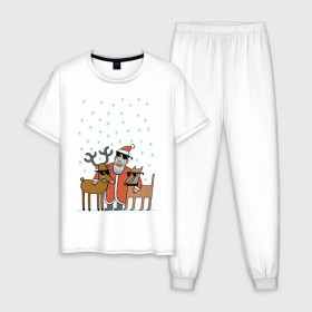 Мужская пижама хлопок с принтом THE HATTERS: Дед Мороз не показывает слёз в Екатеринбурге, 100% хлопок | брюки и футболка прямого кроя, без карманов, на брюках мягкая резинка на поясе и по низу штанин
 | hatters | дед мороз | джипси | музыченко | новый год | олень | рождество | рок | ска | снег | снежинки | фолк | шляпники