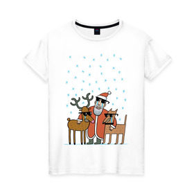 Женская футболка хлопок с принтом THE HATTERS: Дед Мороз не показывает слёз в Екатеринбурге, 100% хлопок | прямой крой, круглый вырез горловины, длина до линии бедер, слегка спущенное плечо | hatters | дед мороз | джипси | музыченко | новый год | олень | рождество | рок | ска | снег | снежинки | фолк | шляпники