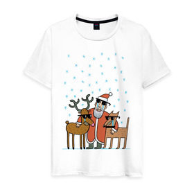 Мужская футболка хлопок с принтом THE HATTERS: Дед Мороз не показывает слёз в Екатеринбурге, 100% хлопок | прямой крой, круглый вырез горловины, длина до линии бедер, слегка спущенное плечо. | hatters | дед мороз | джипси | музыченко | новый год | олень | рождество | рок | ска | снег | снежинки | фолк | шляпники
