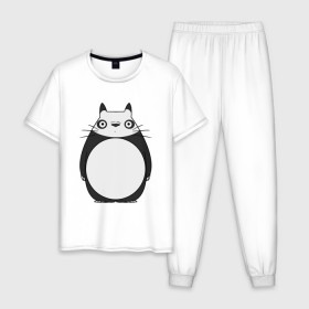 Мужская пижама хлопок с принтом Panda Totoro в Екатеринбурге, 100% хлопок | брюки и футболка прямого кроя, без карманов, на брюках мягкая резинка на поясе и по низу штанин
 | Тематика изображения на принте: forest | friend | ghibli | japan | keeper | miyazaki | nature | neigbor | neighbour | panda | totoro | анимация | аниме | гибли | друг | животные | лес | любовь | милый | мир | миядзаки | мульт | мультфильм | панда | приключения | природа | сказка