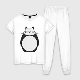 Женская пижама хлопок с принтом Panda Totoro в Екатеринбурге, 100% хлопок | брюки и футболка прямого кроя, без карманов, на брюках мягкая резинка на поясе и по низу штанин | forest | friend | ghibli | japan | keeper | miyazaki | nature | neigbor | neighbour | panda | totoro | анимация | аниме | гибли | друг | животные | лес | любовь | милый | мир | миядзаки | мульт | мультфильм | панда | приключения | природа | сказка