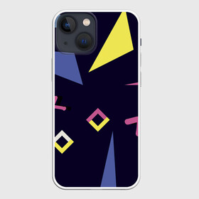 Чехол для iPhone 13 mini с принтом Танец геометрии в Екатеринбурге,  |  | волна | волны | геометрические фигуры | геометрия | желтый | зигзаг | зигзаги | квадрат | квадраты | розовый | синий | треугольник | треугольники | трёхугольник | трёхугольники | черный