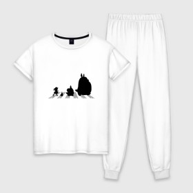 Женская пижама хлопок с принтом Totoro Beatles в Екатеринбурге, 100% хлопок | брюки и футболка прямого кроя, без карманов, на брюках мягкая резинка на поясе и по низу штанин | abbey road | beatles | forest | friend | ghibli | japan | keeper | miyazaki | music | nature | neigbor | neighbo | rock | totoro | анимация | аниме | битлз | гибли | друг | животные | лес | любовь | милый | мир | миядзаки | музыка | мульт | мультфильм | п