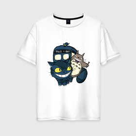 Женская футболка хлопок Oversize с принтом Tardis Totoro в Екатеринбурге, 100% хлопок | свободный крой, круглый ворот, спущенный рукав, длина до линии бедер
 | doctor who | forest | friend | ghibli | japan | keeper | miyazaki | nature | neigbor | neighbour | tardis | totoro | анимация | аниме | гибли | доктор кто | друг | животные | кот | лес | любовь | милый | мир | миядзаки | мульт | мультфильм | приключения |