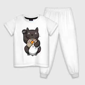 Детская пижама хлопок с принтом Totoro Maneki Neko в Екатеринбурге, 100% хлопок |  брюки и футболка прямого кроя, без карманов, на брюках мягкая резинка на поясе и по низу штанин
 | cat | forest | friend | ghibli | japan | keeper | miyazaki | nature | neigbor | neighbour | totoro | анимация | аниме | гибли | друг | животные | кот | котенок | котик | кошка | лес | любовь | милый | мир | миядзаки | мульт | мультфильм