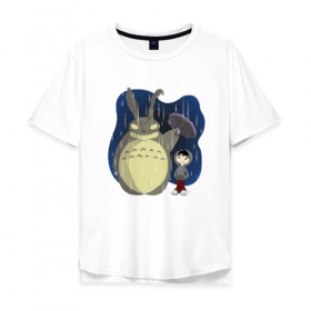 Мужская футболка хлопок Oversize с принтом Donnie Totoro в Екатеринбурге, 100% хлопок | свободный крой, круглый ворот, “спинка” длиннее передней части | donnie darko | forest | friend | ghibli | japan | keeper | miyazaki | nature | neigbor | neighbour | totoro | анимация | аниме | гибли | донни дарко | друг | животные | лес | любовь | милый | мир | миядзаки | мульт | мультфильм | приключения
