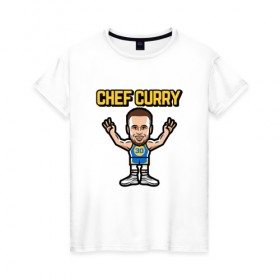 Женская футболка хлопок с принтом Chef Curry в Екатеринбурге, 100% хлопок | прямой крой, круглый вырез горловины, длина до линии бедер, слегка спущенное плечо | Тематика изображения на принте: and1 | basketball | curry | game | golden state | nba | player | slam dunk | sport | stephen | streetball | team | warriors | баскетбол | баскетболист | игра | игрок | карри | мяч | нба | победа | слэм данк | спорт | стефен | тренер | чемпион