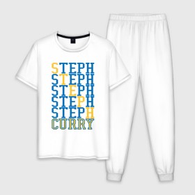 Мужская пижама хлопок с принтом Steph Curry в Екатеринбурге, 100% хлопок | брюки и футболка прямого кроя, без карманов, на брюках мягкая резинка на поясе и по низу штанин
 | Тематика изображения на принте: 