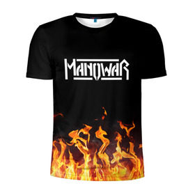 Мужская футболка 3D спортивная с принтом Manowar в Екатеринбурге, 100% полиэстер с улучшенными характеристиками | приталенный силуэт, круглая горловина, широкие плечи, сужается к линии бедра | man of war | manowar | music | rock | мановар | музыка | рок