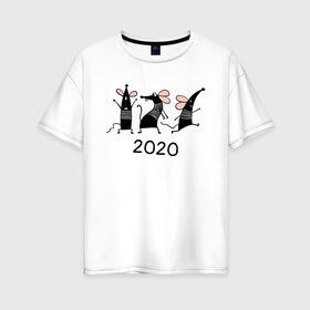Женская футболка хлопок Oversize с принтом Веселые мышки 2020 в Екатеринбурге, 100% хлопок | свободный крой, круглый ворот, спущенный рукав, длина до линии бедер
 | 