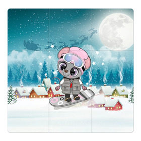 Магнитный плакат 3Х3 с принтом Милая мышка на сноуборде в Екатеринбурге, Полимерный материал с магнитным слоем | 9 деталей размером 9*9 см | 2020 | mouse | rat | годкрысы | годмыши | зима | зимняя | крыса | мороз | мышка | мышь | новогодняя | новый год | новый год 2020 | рождество | симолгода | снег | холод