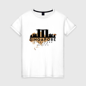 Женская футболка хлопок с принтом Сингапур в Екатеринбурге, 100% хлопок | прямой крой, круглый вырез горловины, длина до линии бедер, слегка спущенное плечо | city | singapore | travel | город | европа | карта | курорт | мир | приключение | путешествие | сингапур | столица | страна | тиризм | турист | флаг