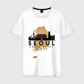Мужская футболка хлопок с принтом Сеул (Южная Корея) в Екатеринбурге, 100% хлопок | прямой крой, круглый вырез горловины, длина до линии бедер, слегка спущенное плечо. | city | korea | seoul | travel | город | европа | карта | корея | мир | приключение | путешествие | сеул | столица | страна | туризм | турист | флаг